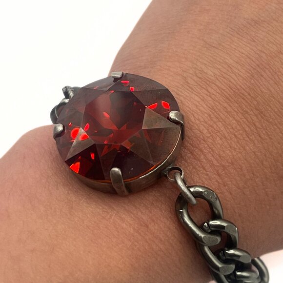 Handcrafted Large Siam Red Swarovski Crystal Chunky Chain Bracelet - Luxury Look - Picture 1 of 9